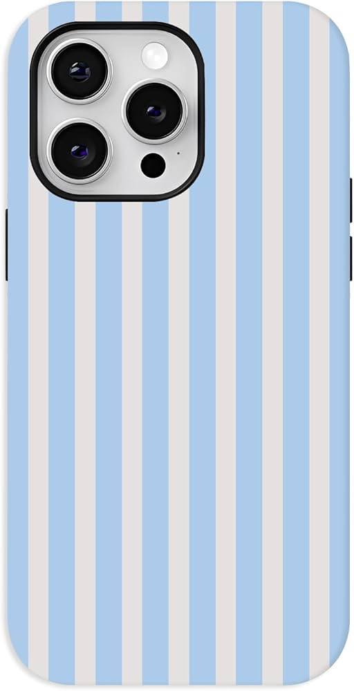 Blue Striped Phone Case,Trendy Simple Aesthetic Stripes Hybrid 2 Layer Protective Case for iPhone... | Amazon (US)