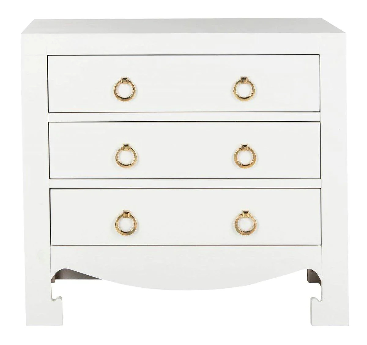 Asian Style White 3 Drawer Side Table With Gold Hardware | The Well Appointed House, LLC