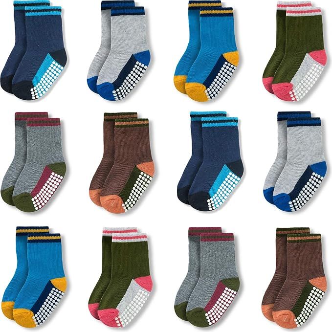 12 Pack Baby Socks Cotton Crew Toddler Socks Grips Non Slip Bottom Kids Socks       Send to Logie... | Amazon (US)