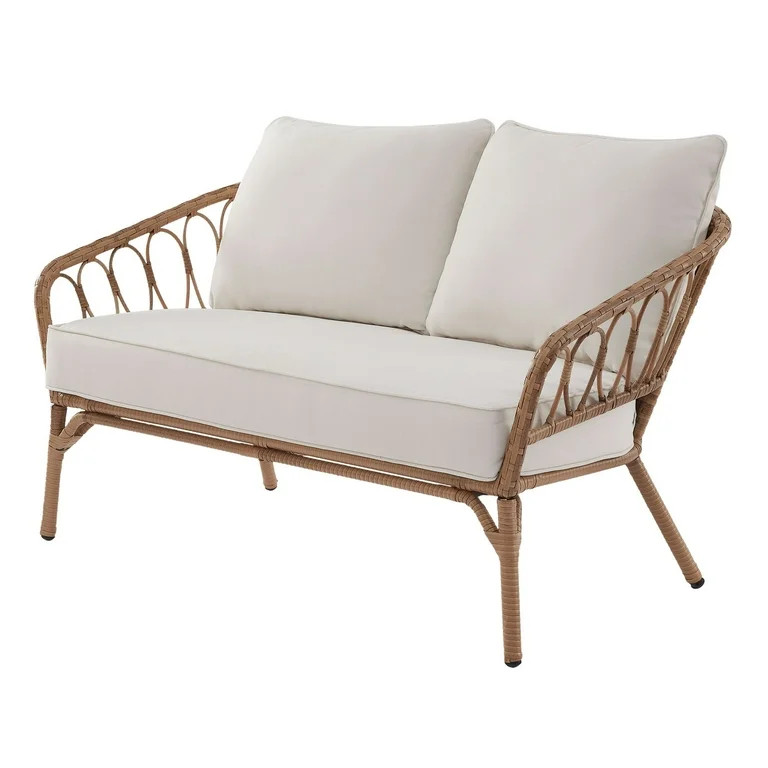 Better Homes & Gardens Willow Sage All-Weather Wicker Outdoor Loveseat and Ottoman Set, Beige | Walmart (US)