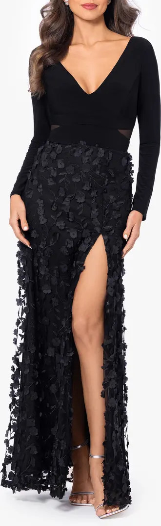 Xscape Evenings Floral Embroidered Long Sleeve Gown | Nordstrom | Nordstrom