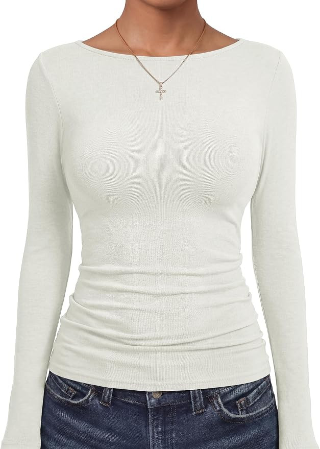 ANRABESS Womens Wool Blend Boat Neck Long Sleeve Shirts | Comfy Soft Tops, Slim Fitted Knit Tee, ... | Amazon (US)
