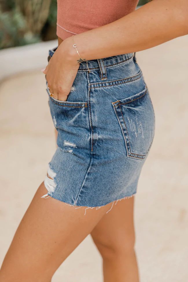 Returning Home Medium Wash Distressed Button Fly Jean Shorts FINAL SALE | Pink Lily