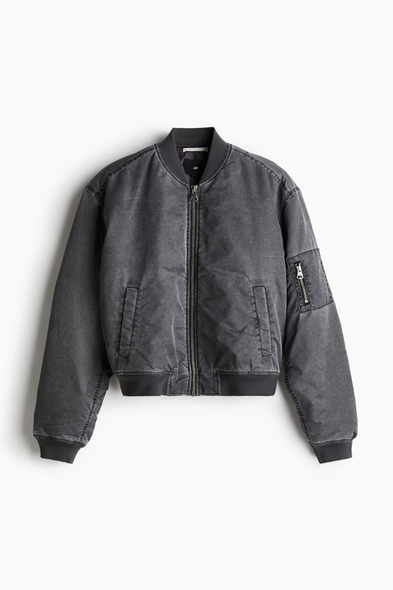 H & M - Oversized Fit Washed Bomber Jacket - Gray | H&M (US + CA)