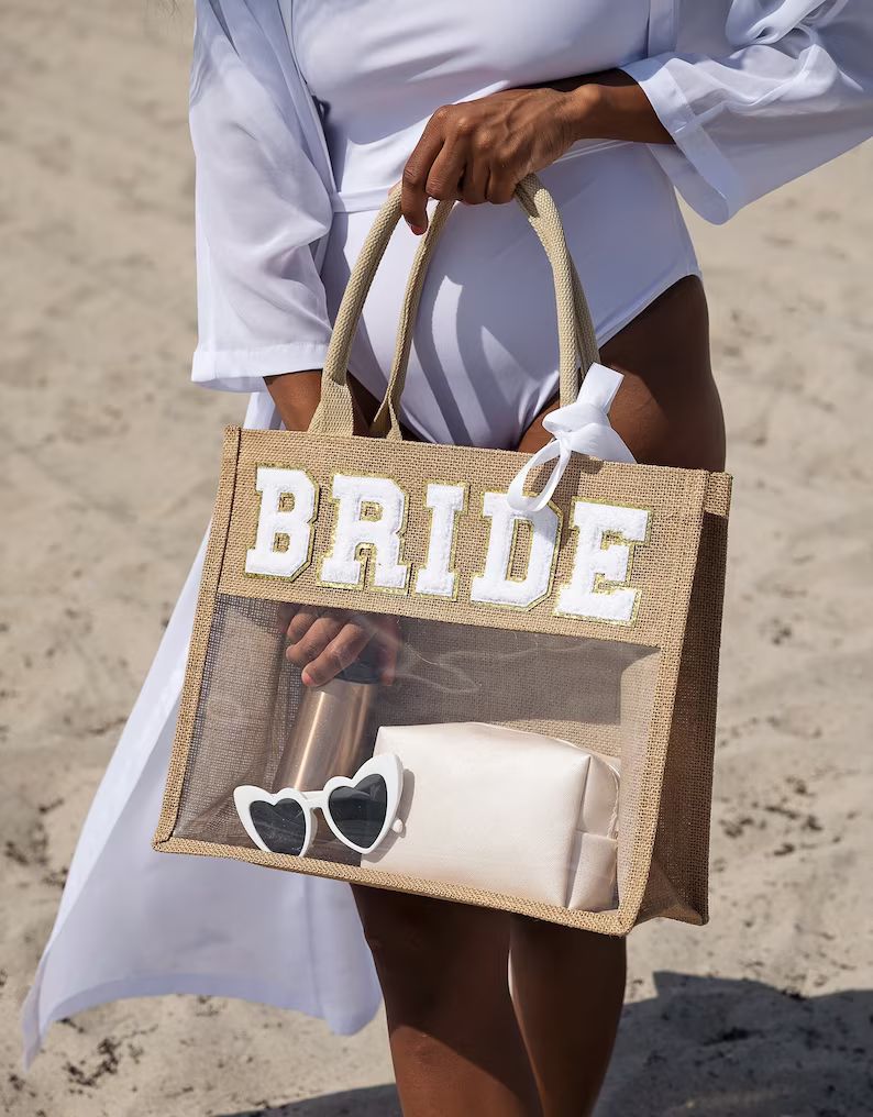 Custom Bride Transparent Tote Bag, Bride to Be Beach Bag, Bride Honeymoon Bag, Bridesmaids Gifts,... | Etsy (US)
