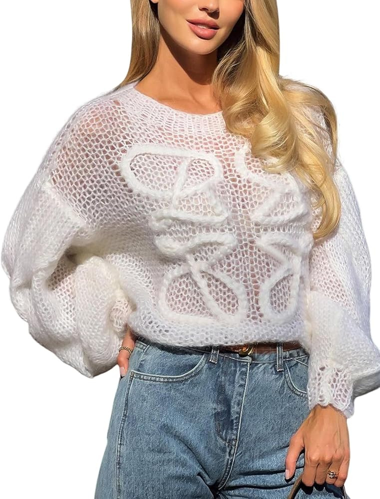 Yimoon Womens Oversized Sweater Batwing Long Sleeve Knit Pullover Tops Loose Fit Crew Neck Croche... | Amazon (US)