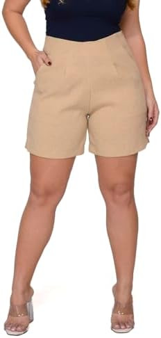 Shorts Alfaiataria Feminino Cintura Alta Tipo Linho | Amazon (BR)
