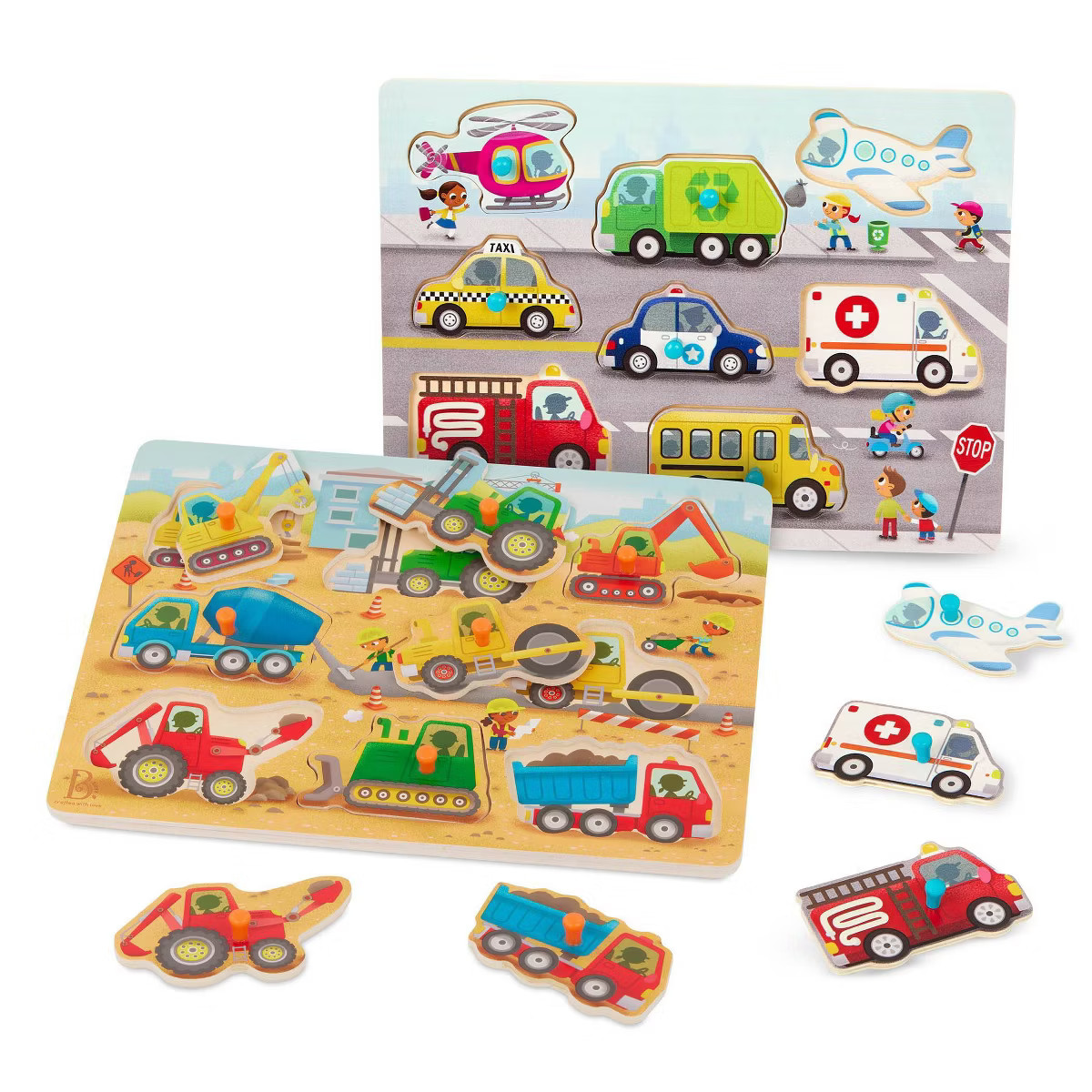 B. toys - Peg Puzzles Peek & Explore - Construction Vehicles & Transport - 2pk - 18pc | Target