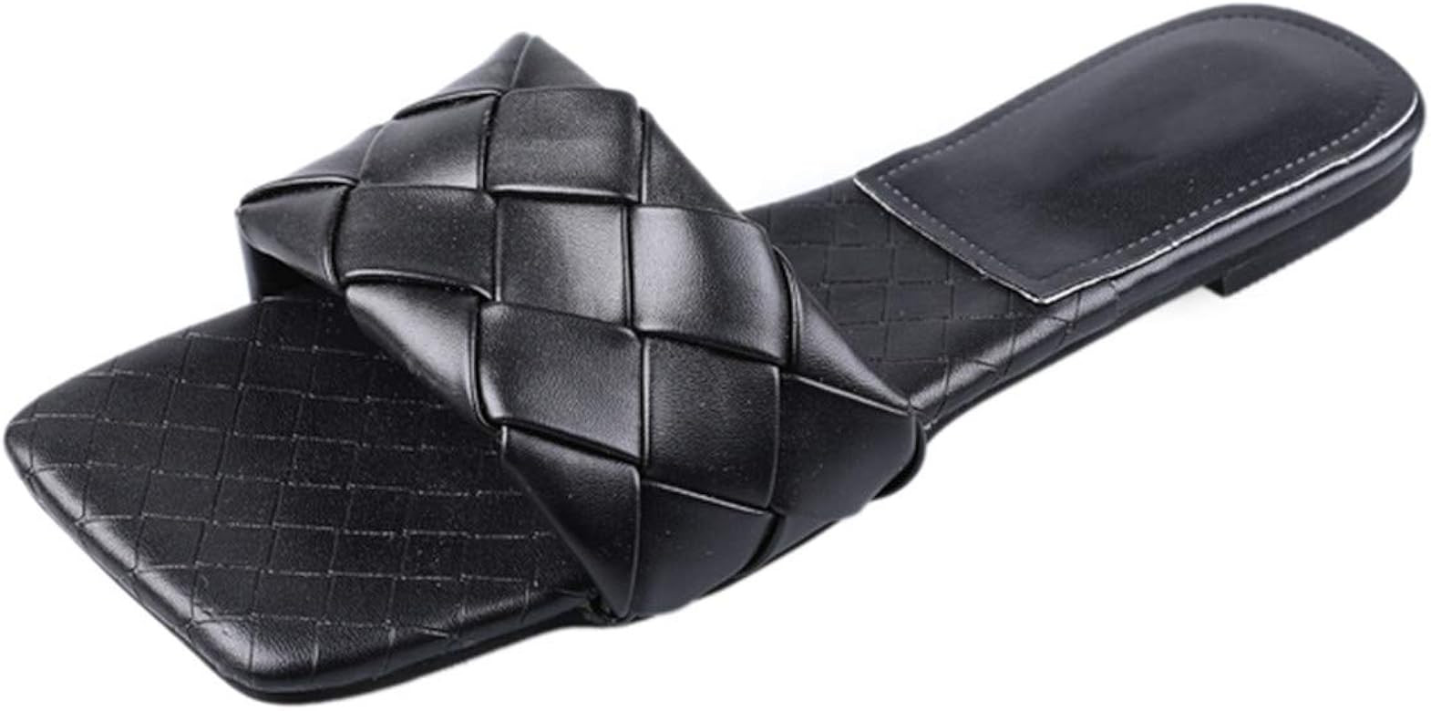 Slides For Women Sandals Braided Strap Open Square Toe Flat Slippers Slip On Mules Casual Shoes S... | Amazon (US)