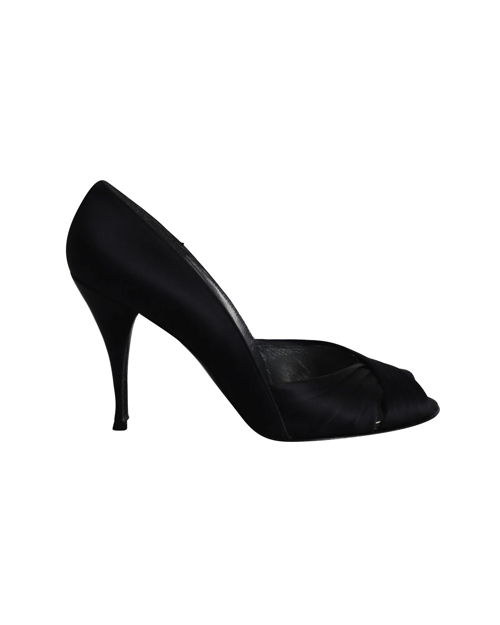 Stuart Weitzman Peep Toe Pumps in Black Satin | Shop Simon
