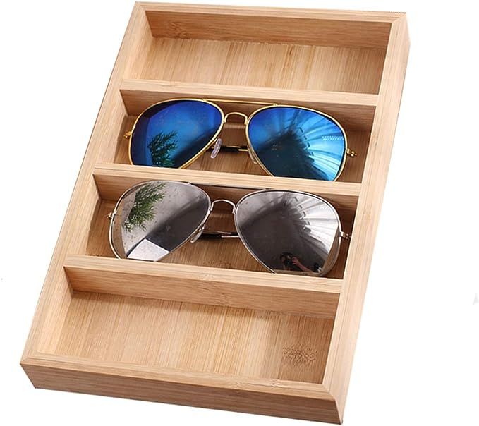 TANG SONG 1 Pack Bamboo 4-Slot Sunglass Display Tray Eyewear Storage Case for Home or Office | Amazon (US)