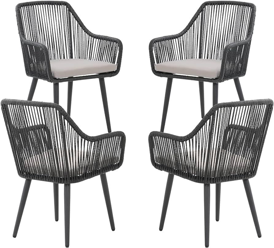 JOIVI Outdoor Patio Dining Chairs Set of 4, Woven Rattan Chairs with Armrest & Cushions Kitchen W... | Amazon (US)