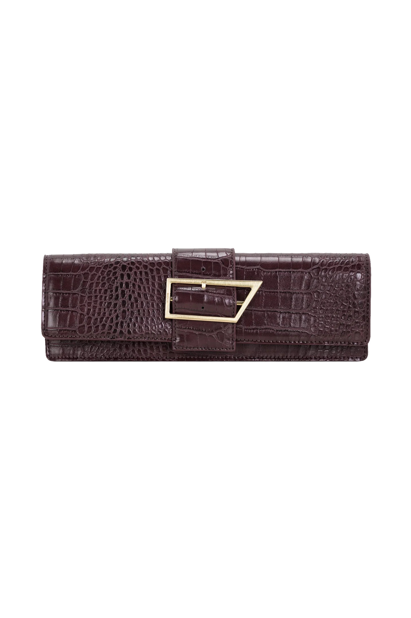 Faux Leather Crocodile Clutch - Burgundy | MESHKI US