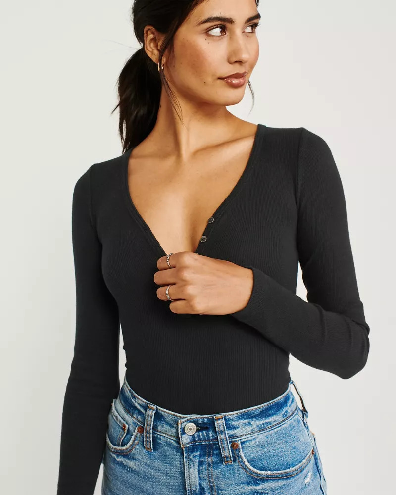 V-Neck Henley Bodysuit | Abercrombie & Fitch US & UK
