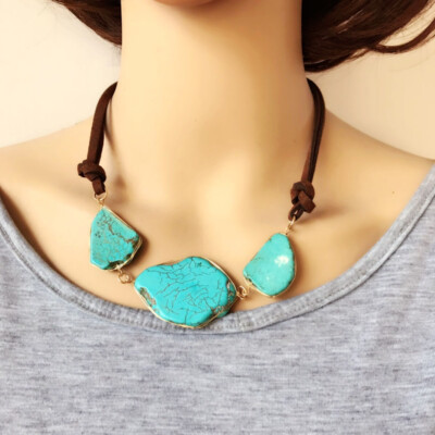 Turquoise Necklace Western Style Stone Leather Necklace | eBay US