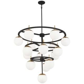 George Kovacs Alluria 16-Light Weathered Black with Autumn Gold Chandelier with Etched Opal Glass Sh | The Home Depot
