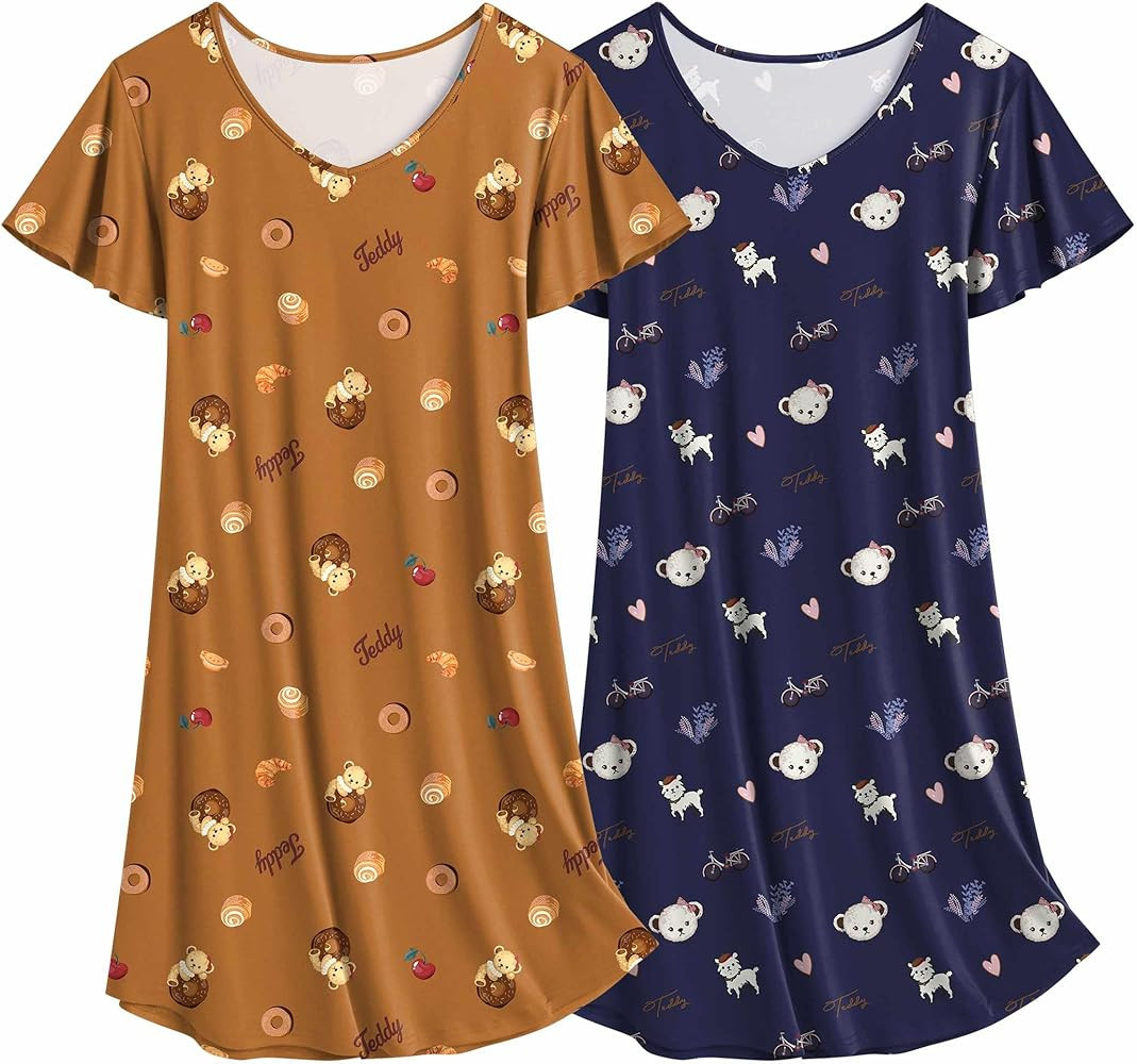 Ekouaer 2 Pack Women's Nightgown Short Sleeve Nightshirts Comfy Soft Pajama Sleep Dress | Amazon (US)