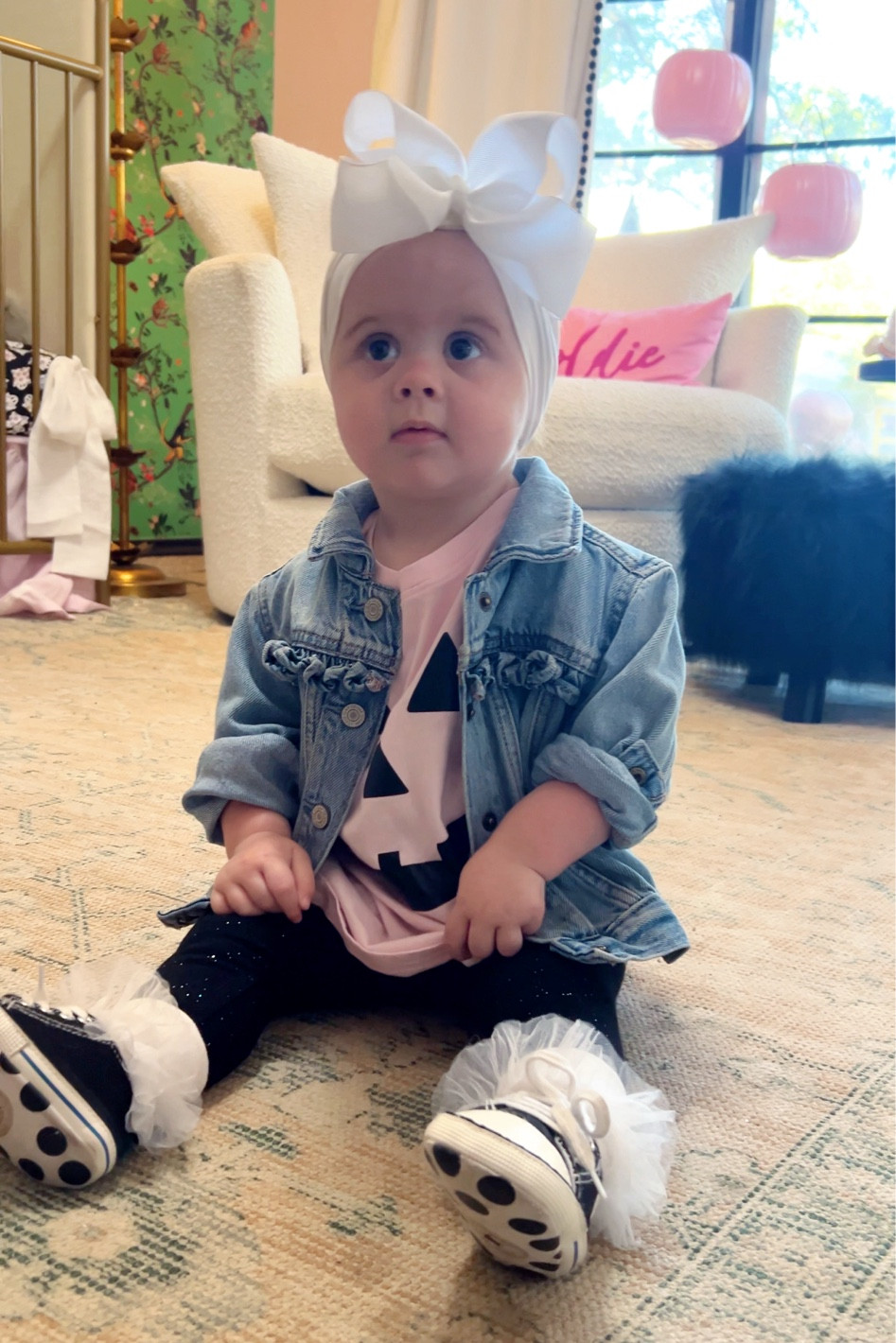 Baby gurl toddler Halloween pumpkin pink Jean jacket ruffle 

#LTKSeasonal #LTKBaby #LTKHalloween