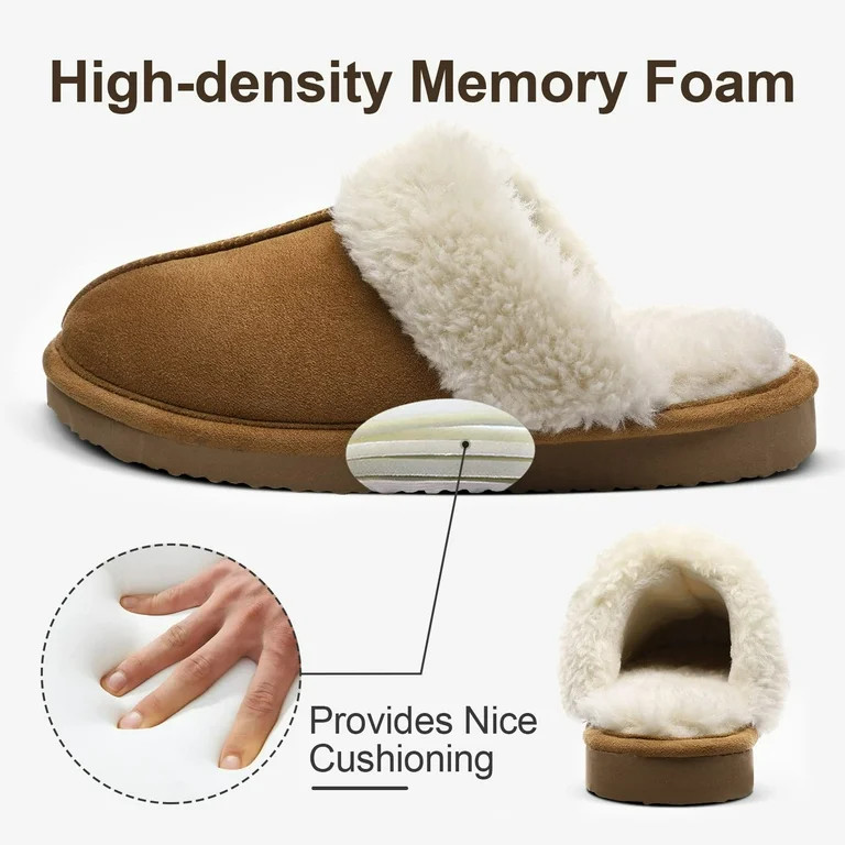 Litfun Women's Fuzzy Memory Foam Slippers Warm Comfy Winter House Shoes, Brown, Size 8-8.5 | Walmart (US)