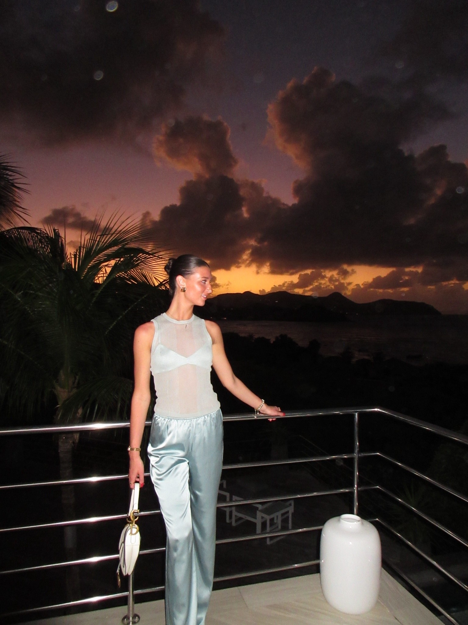 St Barths outfit, dinner outfit, spring break, outfit, Cabo outfit, silk pants set, knit tank, silk bralette, slick back bun outfit, 3 piece set, vacation outfit, travel outfit, beach dinner outfit, Saint Barthelemy dinner outfit.
￼￼


#LTKTall #LTKTravel #LTKootd