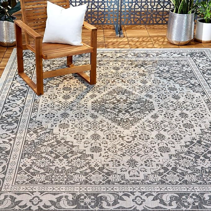 Nicole Miller New York Patio Country Dahlia Transitional Medallion Indoor/Outdoor Area Rug, Grey/... | Amazon (US)