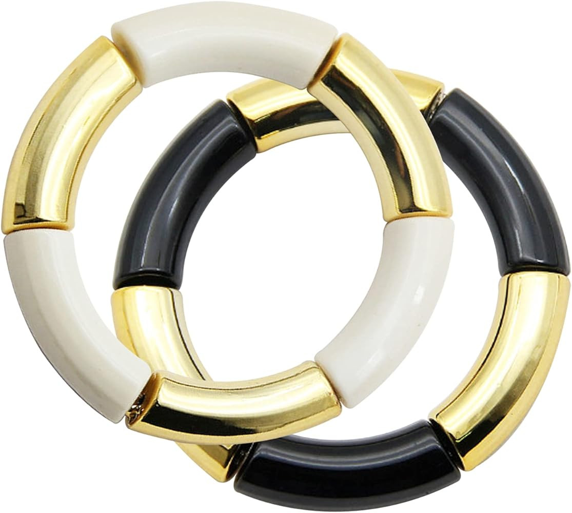 Colorful Bamboo Tube Bangle Bracelet Stretch Stacking Style Band Bracelet for Women Girls Summer ... | Amazon (US)