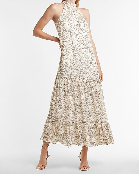 Leopard Tiered High Neck Maxi Dress | Express