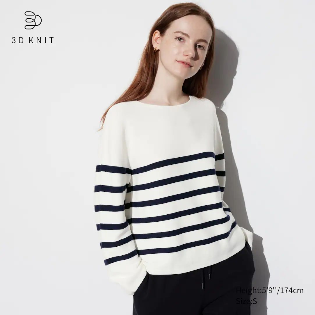 3D Knit Seamless Cotton Striped Crew Neck Jumper | UNIQLO (UK)