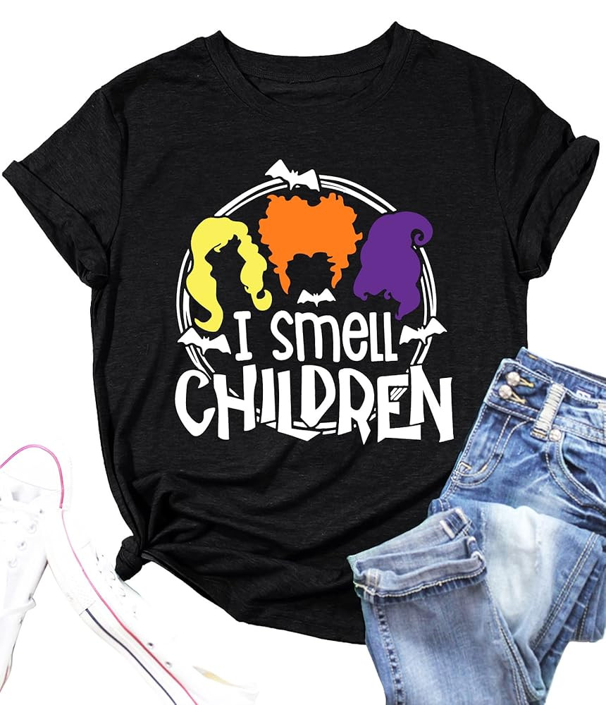 I Smell Children Halloween Shirt Women Sanderson Graphic Tshirt Hocus Pocus Shirts Fall Short Sle... | Amazon (US)