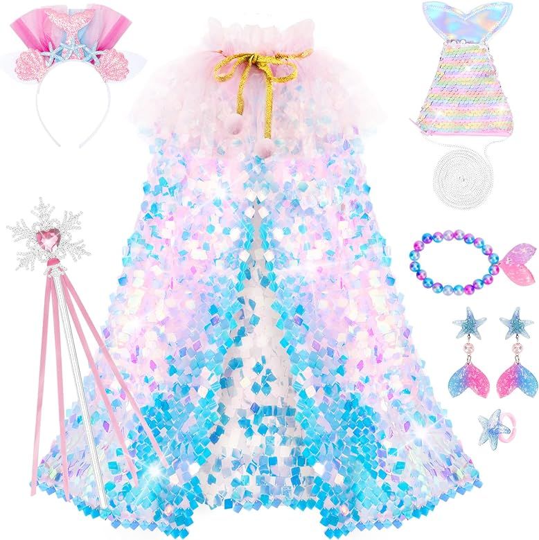Chillife Princess Cape Set-Princess Dress Up Toys & Jewelry,Sequins Princess Dresses for Girl 3-6... | Amazon (US)