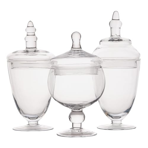 Elements Clear Glass Apothecary Jars with Lids, Set of 3 - Decorative Storage Jars for Home, Kitchen, Bathroom - 10, 9.5, 8.5 Inch Handcrafted Display Jar Set | Amazon (US)