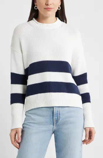 Stripe Roll Neck Cotton Sweater | Nordstrom