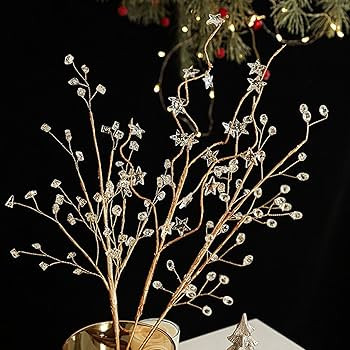 5-Pack Artificial Glitter Berry Stem Ornaments, Christmas Ornaments Branches, Glittery Twigs, Bra... | Amazon (US)