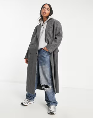 Weekday Alex oversized masculine double breasted coat in gray herringbone | ASOS (Global)