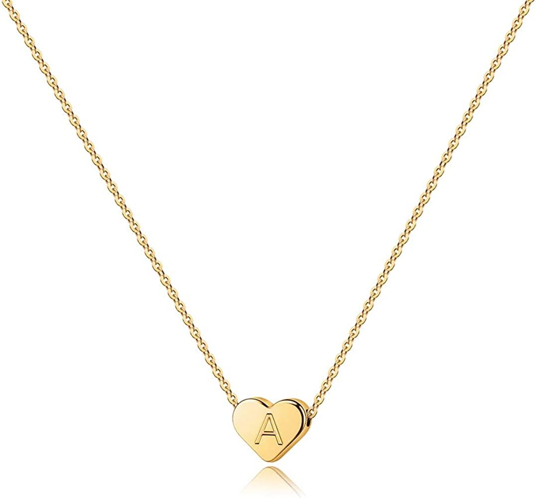 Turandoss Easter Gifts for Girls kids Heart Initial Necklace - 14K Gold Filled Heart Pendant Lett... | Amazon (US)