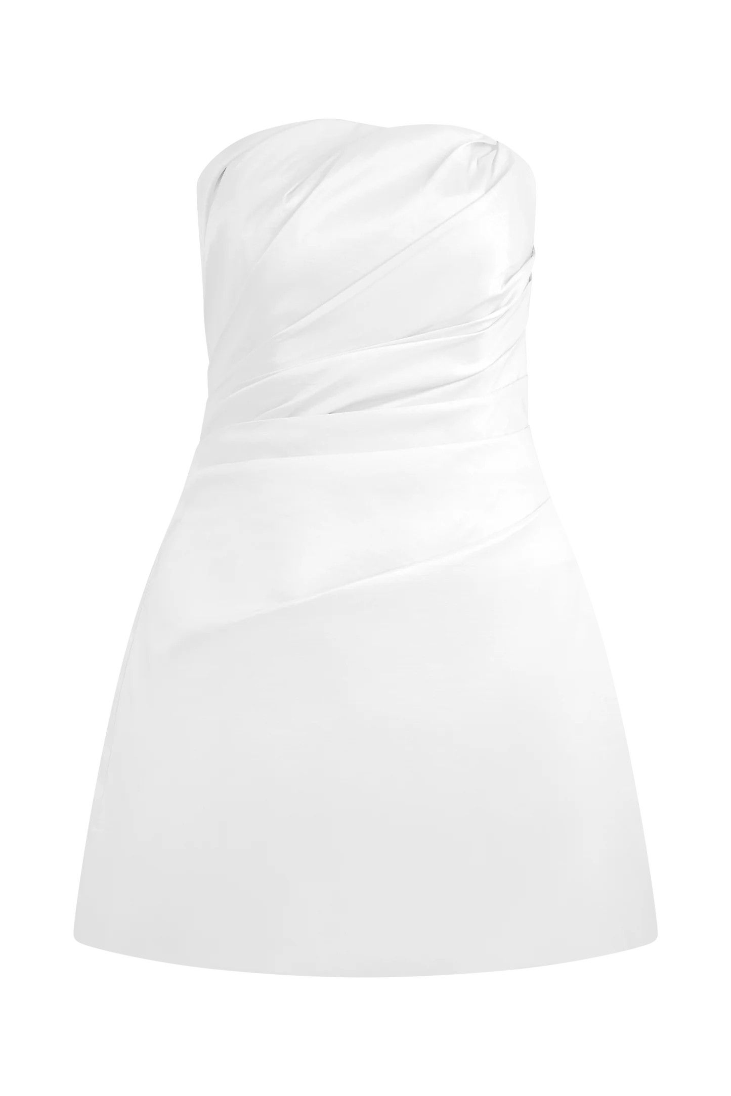 Gathered Taffeta Mini Dress - White | MESHKI US