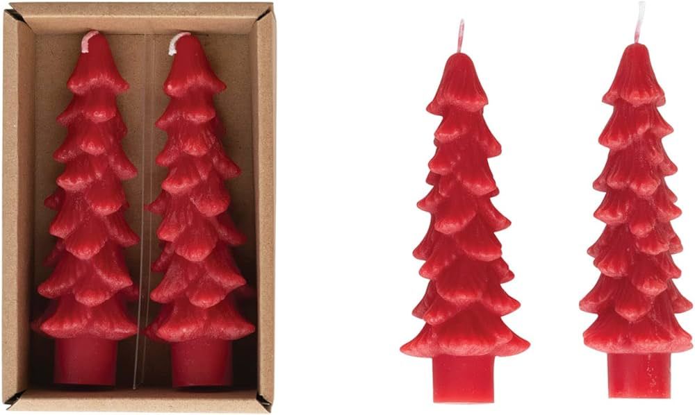 Creative Co-Op Unscented Tree Shaped Taper Candles, Holly Berry Red, Boxed Set of 2 | Amazon (US)