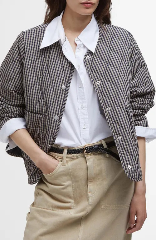 Barbour Monroe Gingham Quilted Jacket in Navy Sand Gingham at Nordstrom, Size 4 Us | Nordstrom