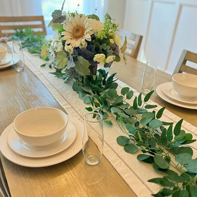 CQURE 8Pcs Eucalyptus Garland,Artificial Eucalyptus with Willow Leaves Table Greenery Garland Wre... | Amazon (US)