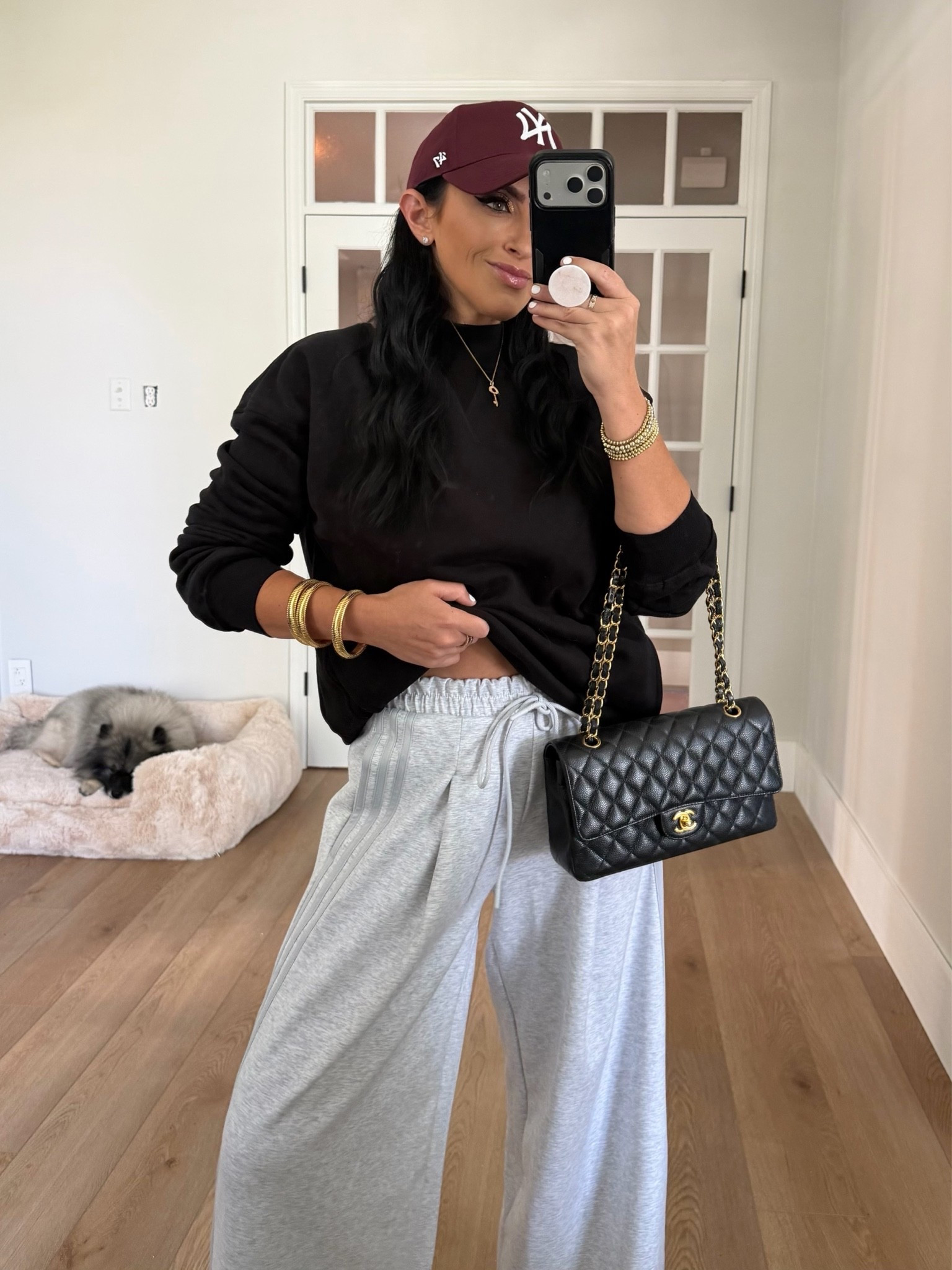 Women Cotton Mock Neck Sweatshirt. Adidas wide leg pants
