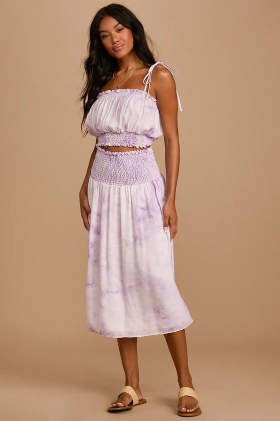 Enjoy the Sunshine Purple Tie-Dye Smocked Midi Skirt | Lulus (US)