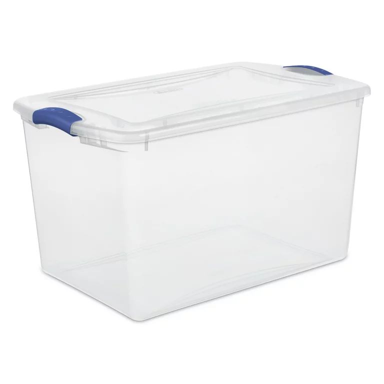 Sterilite 66 Qt. Clear Plastic Latch Box, Blue Latches with Clear Lid | Walmart (US)