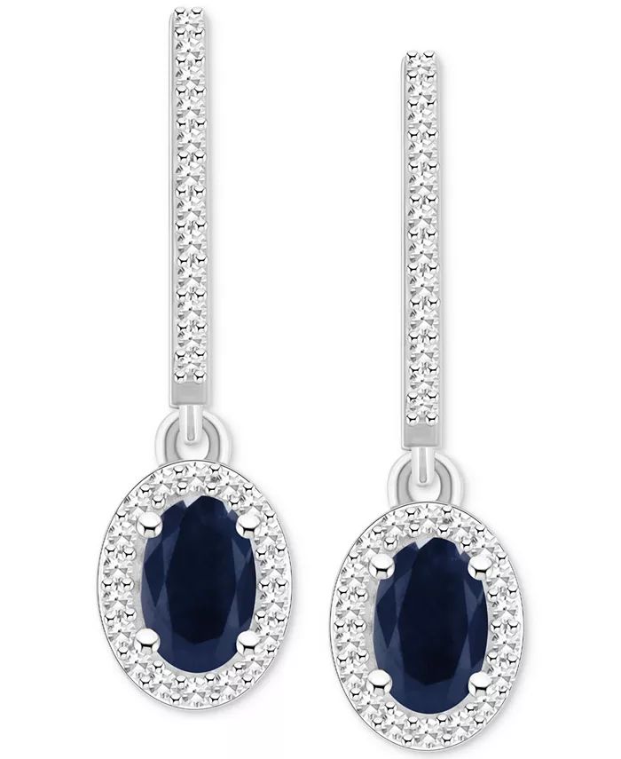 Macy's Sapphire (1-1/5 ct. t.w.) & Diamond (1/3 ct. t.w.) Leverback Drop Earrings in Sterling Sil... | Macy's