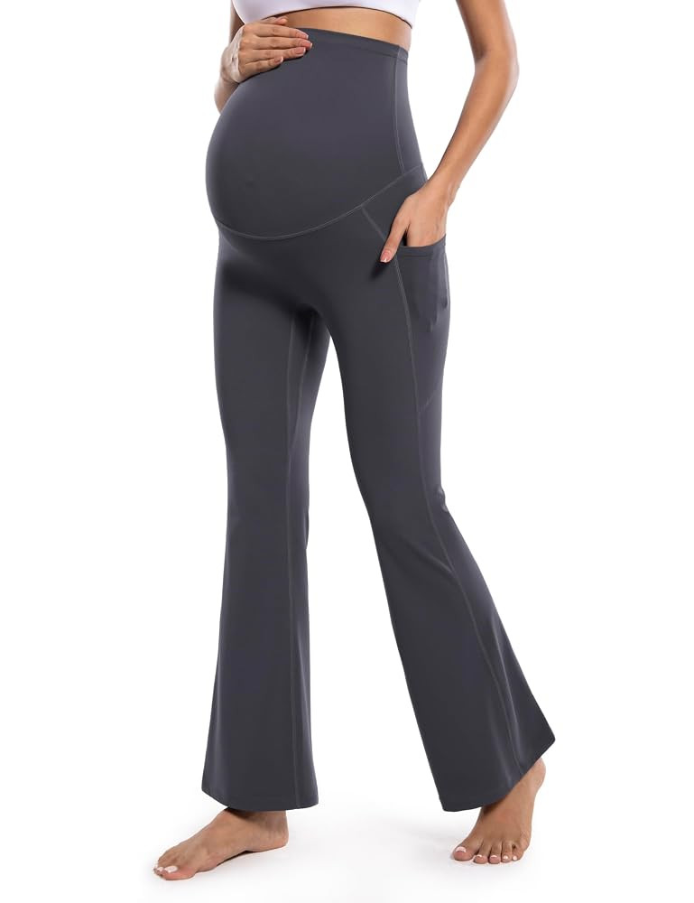 POSHDIVAH Women's Maternity Flare Leggings Over The Belly Pregnancy Workout Active Yoga Lounge Bo... | Amazon (US)