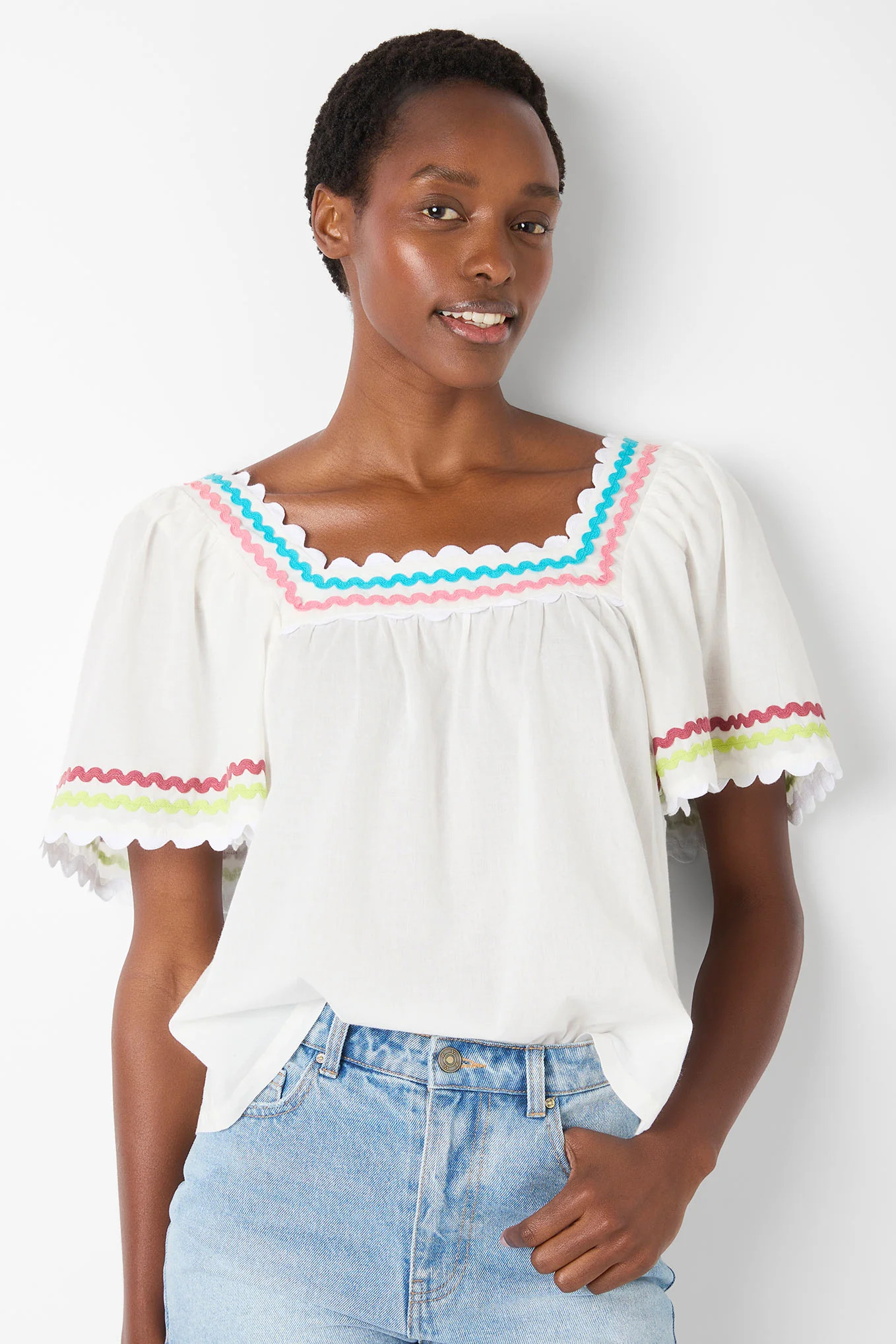 Zoe Ric Rac Top - White/Multi | WYSE London
