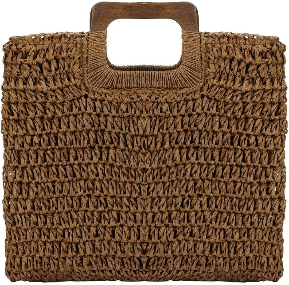 Large Handwoven Straw Bag Travel Shopping Handbag Woven Straw Beach Bag for Women Girls | Amazon (US)