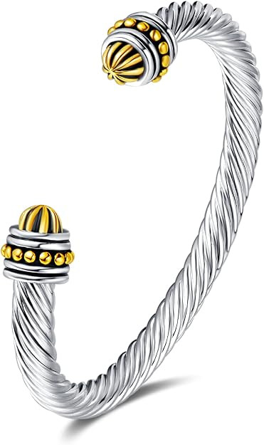 UNY JEWEL two tone twisted wire rope open cuff bracelet imitation pearl ends for women Valentine ... | Amazon (US)