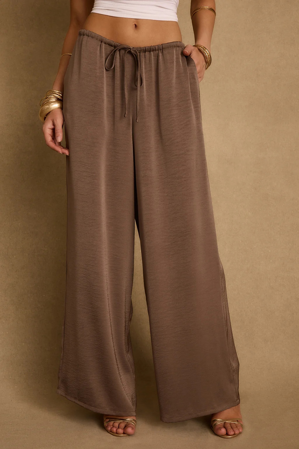 Clear Breeze Taupe Satin Pants | 12th Tribe | 12th Tribe
