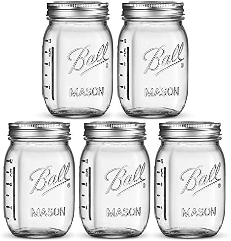 Ball Regular Mouth Mason Jars 16 oz [5 Pack] With mason jar lids and Bands, Ball mason jars 16 oz... | Amazon (US)