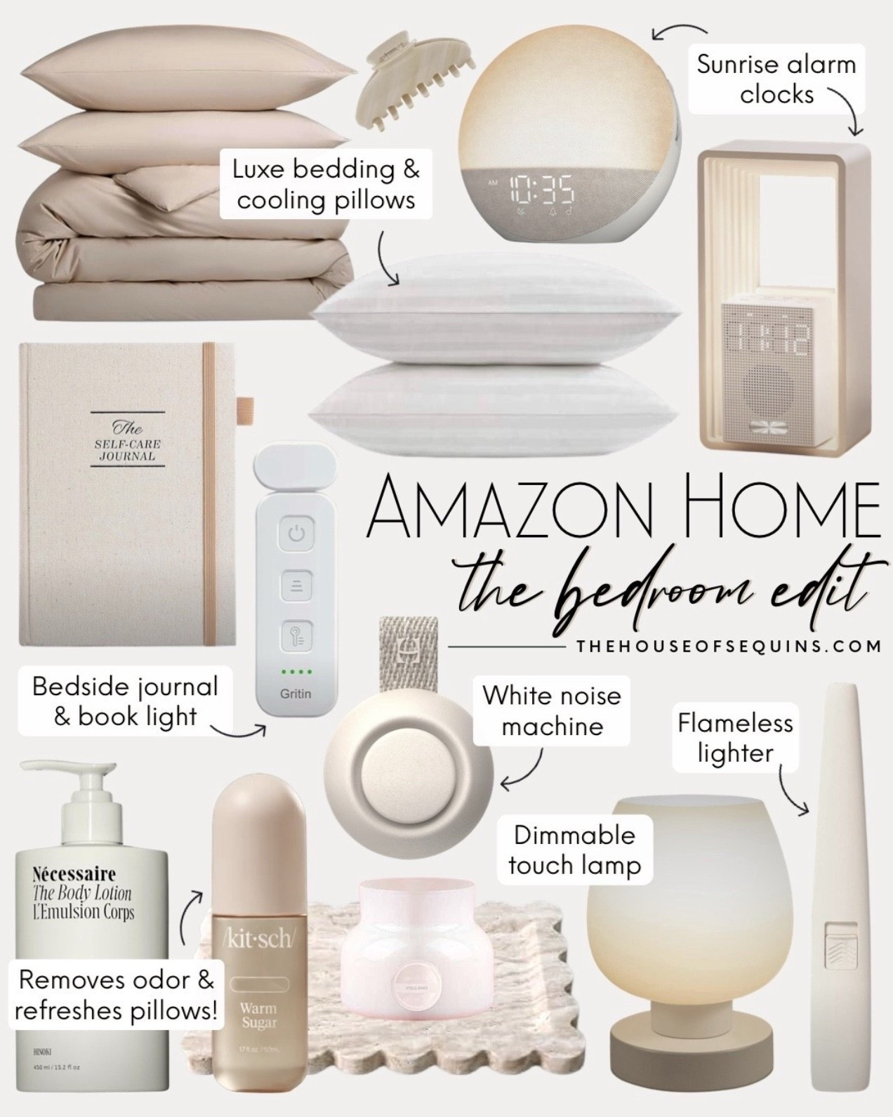 Shop Amazon home organization finds and bedroom essentials! Nightstand must haves, sunrise alarm clock, flameless lighter, journal, satin bedding, hotel pillows, book lamp, beauty favorites, touch lamp, marble tray and more! 

#ltkhome #ltkfindsunder50 #ltksalealert
